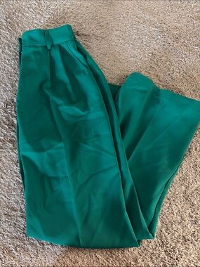 High-Waist Emerald Green Wide-Leg Trousers